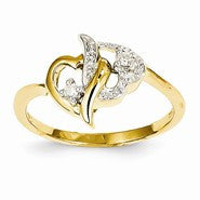 14k Yellow Gold Diamond Double Heart Ring