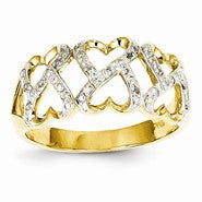 14k Yellow Gold Diamond Hearts Ring