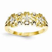 14k Yellow Gold Diamond Flowers Ring
