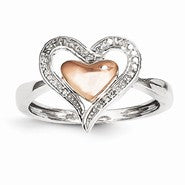14k White Gold & Rose Rhodium Diamond Heart Ring