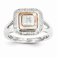 14k White Gold & Rose Rhodium Diamond Square Ring