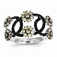 14k White Gold Champagne & Black Diamond Black Rhodium Ring