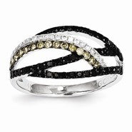 14k White Gold Black Champagne and White Diamond Ring