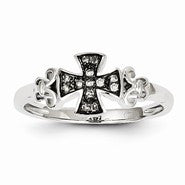 14k White Gold Diamond Black Rhodium-plated Cross Ring