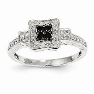 14k White Gold White & Black Diamond Square Ring