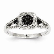 14k White Gold White & Black Diamond Square Ring