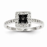 14k White Gold White & Black Diamond Square Ring
