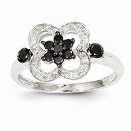 14k White Gold Black & White Diamond Flower Ring