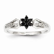 14k White Gold White & Black Diamond Flower Ring