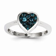 14k White Gold Blue Diamond Heart Ring