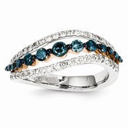 14k White & Rose Gold and White & Blue Diamonds Wavy Ring
