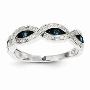 14k White Gold White & Blue Diamond Ring