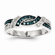 14k White Gold White & Blue Diamond Ring