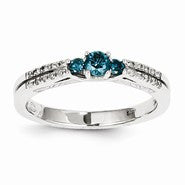14k White Gold White & Blue Diamond Ring