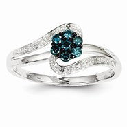 14k White Gold White & Blue Diamond Circle Ring