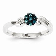 14k White Gold White & Blue Diamond Circle Ring