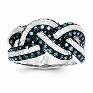 14k White Gold White & Blue Diamond Ring