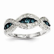 14k White Gold White & Blue Diamond Ring