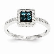 14k White Gold White & Blue Diamond Square Ring
