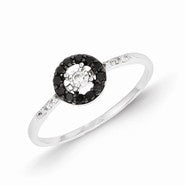 14k White Gold w/Black and White Diamond Circle Ring