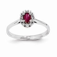 14k White Gold Diamond & Ruby Ring