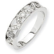 14k White Gold Zig Zag Filigree Design Diamond Ring