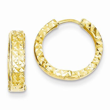 14k Yellow Gold Diamond-cut Hinged Hoop Earrings
