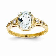 14k Yellow Gold Aquamarine & Diamond Ring