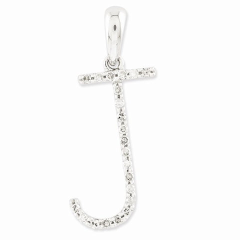 14k White Gold Diamond Initial J Pendant, Pendants for Necklace