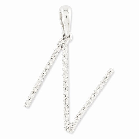 14k White Gold Diamond Initial N Pendant, Pendants for Necklace