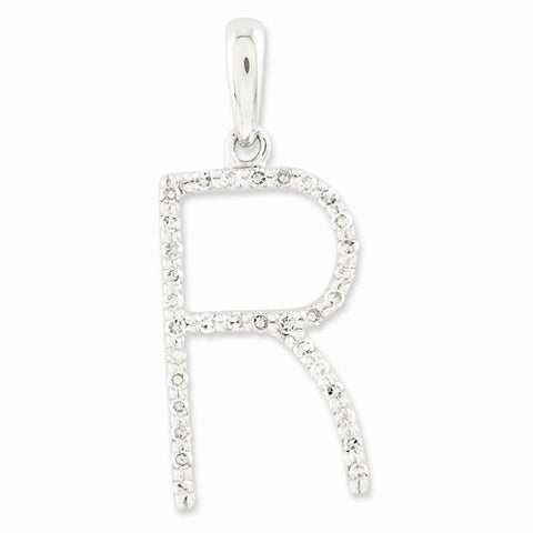 14k White Gold Diamond Initial R Pendant, Pendants for Necklace
