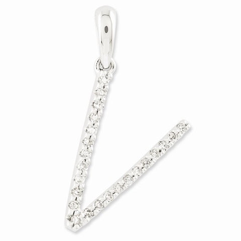 14k White Gold Diamond Initial V Pendant, Pendants for Necklace