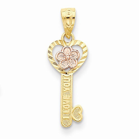 14k Gold Two-tone I Love You Heart Key Pendant, Pendants for Necklace