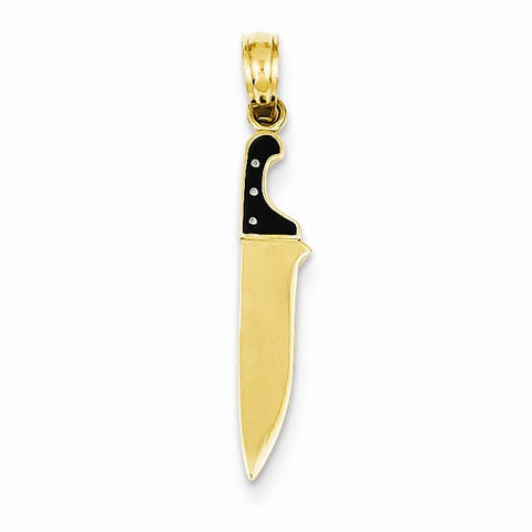 14k Gold 3-D Black Enameled Butcher Knife Pendant, Pendants for Necklace