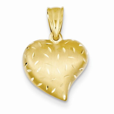 14k Gold Diamond Cut Brushed & Polished Hollow Heart Pendant, Pendants for Necklace