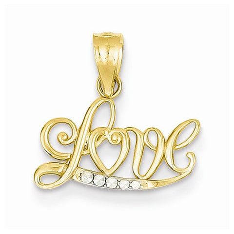 14k Gold Yellow Diamond Cut Love Pendant, Pendants for Necklace