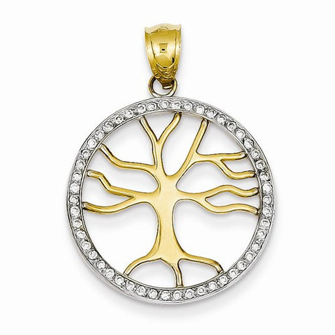 14k Gold Polished Tree of Life w/ .20 ct. Diamond Pendant, Pendants for Necklace