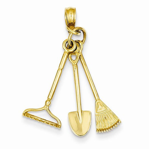 14k Gold Moveable Shovel and Rakes Pendant, Pendants for Necklace