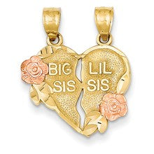 14k Gold Two-tone Break-apart Big Sis and Little Sis Heart Charm hide-image