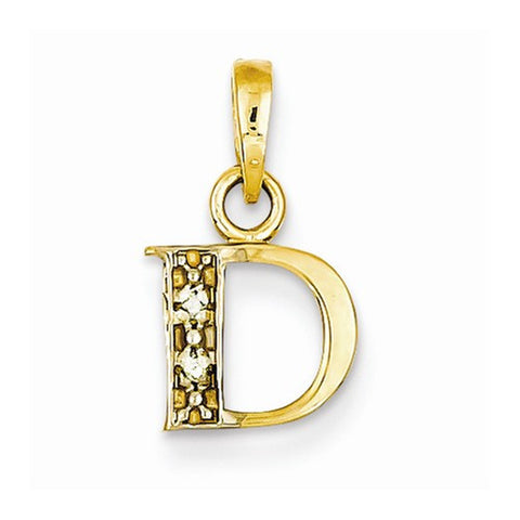14k Gold Polished .01ct Diamond Initial D Pendant, Pendants for Necklace