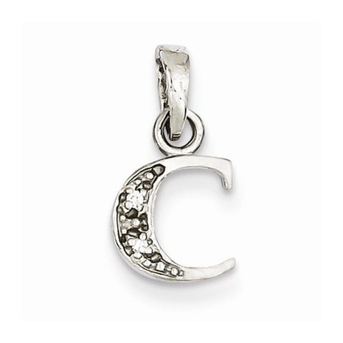 14k White Gold Polished .01ct Diamond Initial C Pendant, Pendants for Necklace