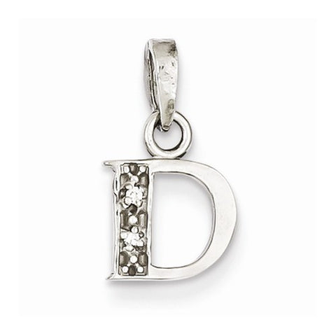 14k White Gold Polished .01ct Diamond Initial D Pendant, Pendants for Necklace