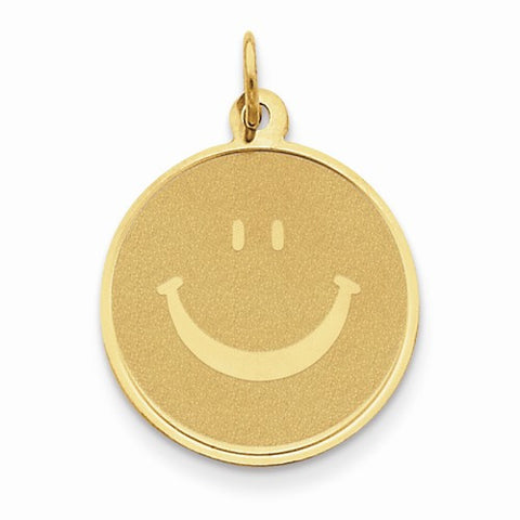 14k Gold Solid Polished Smiley Face Pendant, Pendants for Necklace