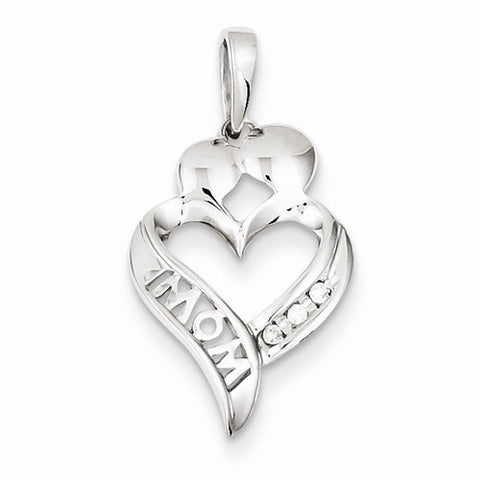 14k White Gold Diamond MOM Heart Pendant, Pendants for Necklace