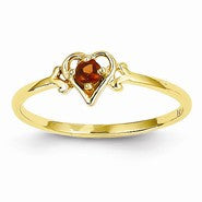 14k Yellow Gold Genuine January Birthstone Heart Ring
