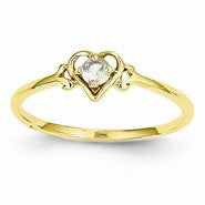14k Yellow Gold Genuine March Birthstone Heart Ring