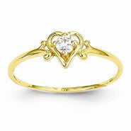 14k Yellow Gold Genuine April Birthstone Heart Ring