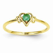 14k Yellow Gold Genuine May Birthstone Heart Ring