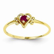 14k Yellow Gold Genuine July Birthstone Heart Ring