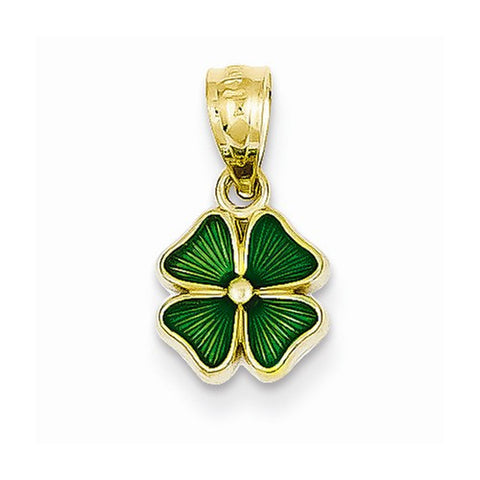 14k Gold Green Enameled Four Leaf Clover Pendant, Pendants for Necklace